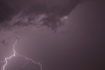 thundercloud and lightning in the night sky