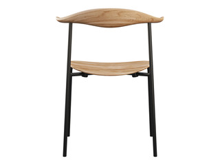 Mid-century metal side chair with wooden seat. 3d render.