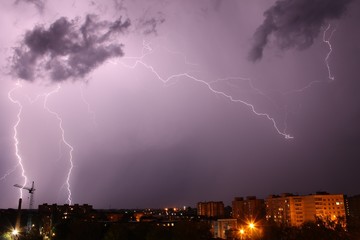 thundercloud and lightning in the night sky