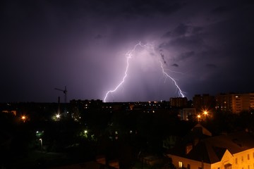 thundercloud and lightning in the night sky