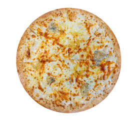 Italian pizza with cheese isolated on white background. Top view