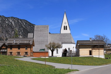 Fototapeta na wymiar Sankt Maria Himmelfahrt catholic church (Pfarrkirche Brand im Brandnertal) in Brand, Vorarlberg, Austria.