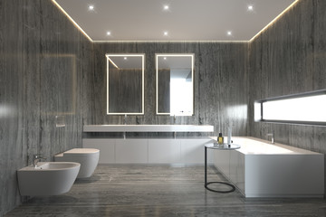 Modern bathroom with stone and big bathtub