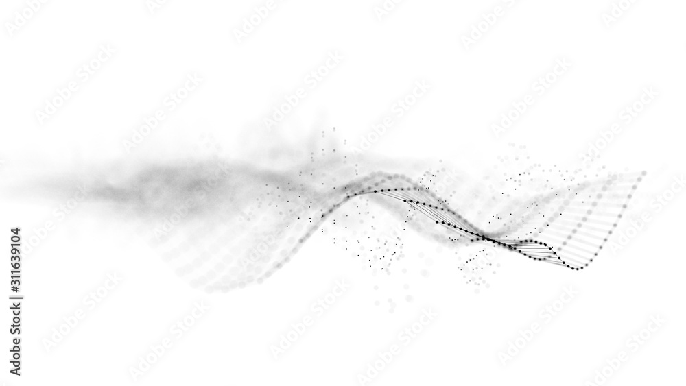 Fototapete Abstract 3d rendering futuristic dots and lines. computer geometric digital connection structure. Visual information complexity. Intricate data threads plot. Intelligence artificial