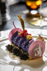 Colorful chocolate cake close up photo