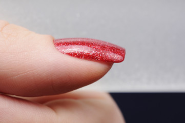 macro nail with red manicure and clean cuticle