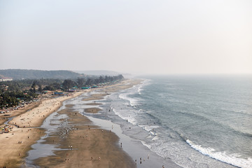 Fototapeta na wymiar Beauty Arambol beach aerial view landscape, Goa state in India. View from Mount Arambol