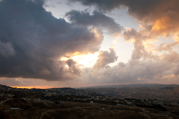 Cloudy day at sunset time
