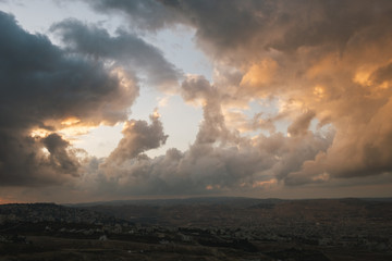 Cloudy day at sunset time