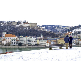 Obraz premium Universitätsstadt Passau, Stadtansicht im Winter, Deutschland,