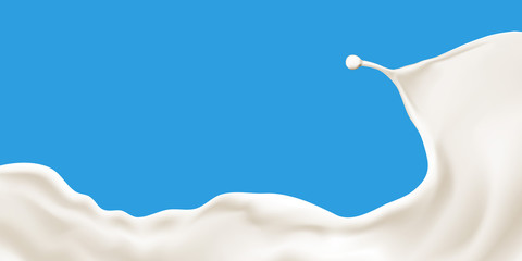 Splashing milk wave on blue background vector illustration, ready  for ads, labels and packaging desing uses.