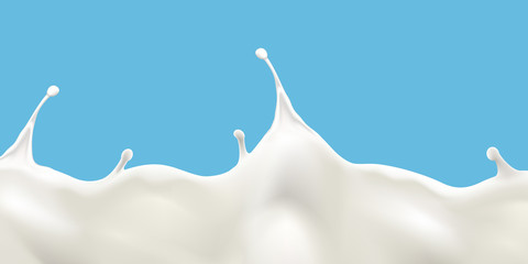 Splashing milk wave on blue background vector illustration, ready  for ads, labels and packaging desing uses.