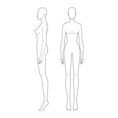 Fashion template 9 head for technical drawing.