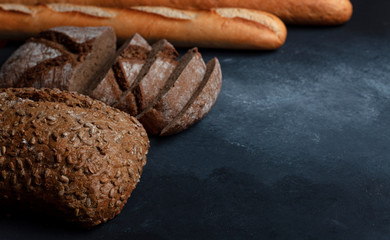 Freshly baked bread on wooden table
