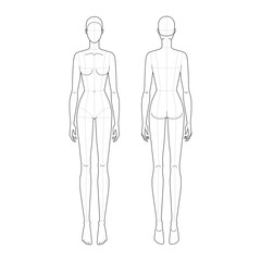 Fashion template 9 head for technical drawing.