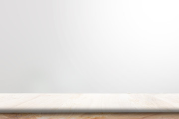 Wooden table in front of abstract blurred and empty room background perspective over wooden used for display or montage your products