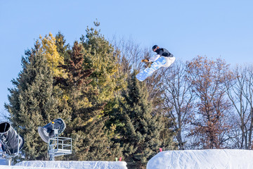 Fototapeta premium People are having fun in downhill skiing and snowboarding 