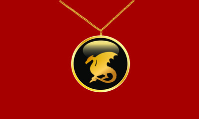black gold dragon sihoulette amulet necklace