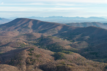Fototapeta na wymiar Close view at mountains with forest on slopes in Appalachian mountain range