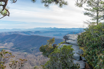 Fototapeta na wymiar Trees on a cliff on the background of Appalachian mountains