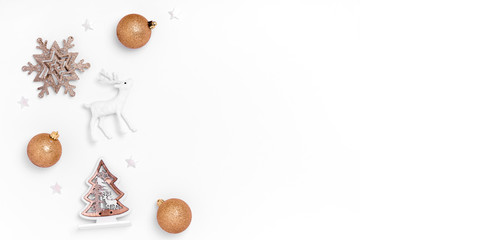 New Year and Christmas background. Top view, flat lay, copy space