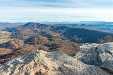 Ledge point and view from McAfee Knob in Blue Ridge Mountains,