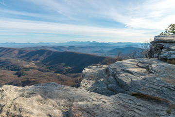 Overlook of Blue Ridge mountains from cliff