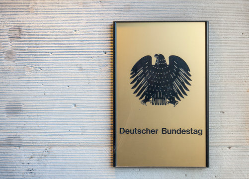 Government of Germany. Deutscher Bundestag. The plate with inscription on the wall
