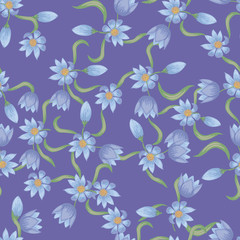 seamless pattern with different flowers in doodle style