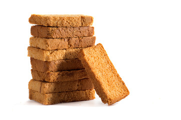 Rusk or toasts on a white background