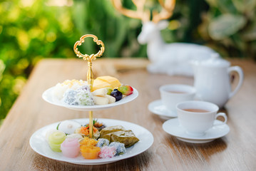 Thai desserts and hot Thai tea in the morning