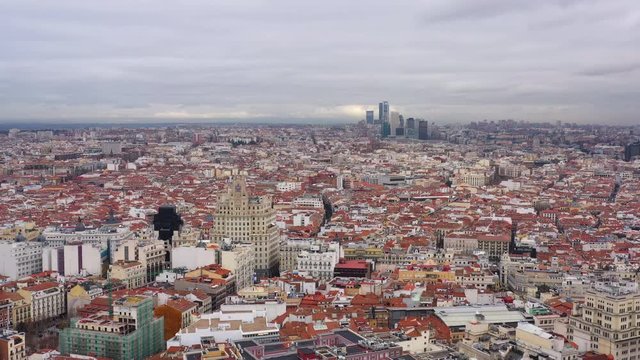 City center Madrid aerial view Paseo de la Castellana business neighbourhood in background Spain