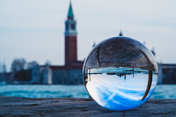 Fototapeta na wymiar Venice Italy in glass, crystal ball. View from Piazza san Marco to San Giorgio Maggiore.