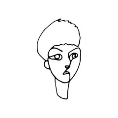 Human face drawn by one line.