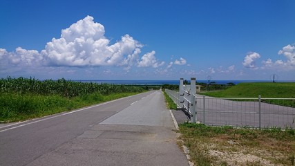 沖縄　石垣島　道　雲　青空