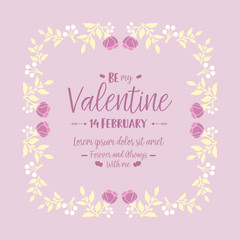 Fototapeta na wymiar Happy valentine greeting card frame design, with beautiful crowd of pink and white flower. Vector