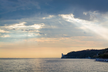 Seascape with Castello di Miramare in the evening