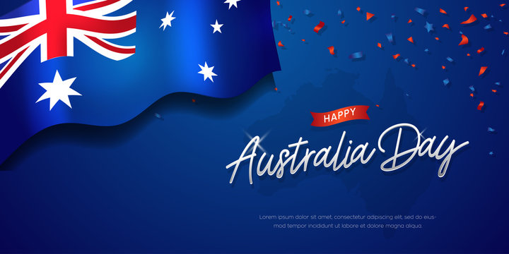 Happy Australia Day Celebration poster or banner Background with flag
