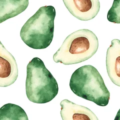 Deurstickers Avocado Aquarel naadloos patroon met avocado