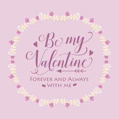 Romantic Design of pink and white flower frame, for happy valentine greeting card decor. Vector