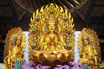 Fototapeta premium Shanghai,China-September 16, 2019: Buddha statue at Longhua temple in Shanghai, China