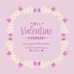 Romantic Design of pink and white flower frame, for happy valentine greeting card decor. Vector