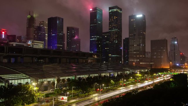Timelapse Shenzhen Convention Exhibition Center in Futian zoom out