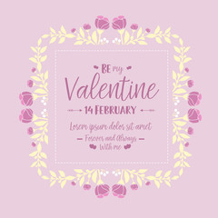 Happy valentine greeting vintage card, with beautiful pink and white frame. Vector