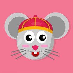 mouse smile avatar wearing traditional chinese hat for chinese new year concept vector illustration