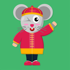 Fototapeta premium mouse wearing cheongsam for chinese new year concept vector illustration