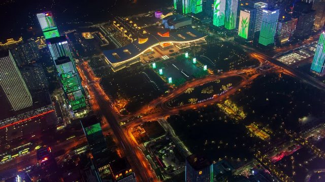 Timelapse pictorial Futian district of Shenzhen city zoom out