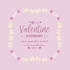 Floral frame pink and white isolated on cute pink background, for happy valentine card decor. Vector