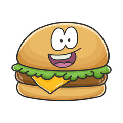 Happy cheese burger cartoon illustration