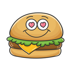 In love cheese burger cartoon illustration
